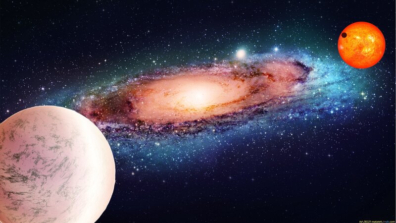 Galaxy with Planets — Blue, Cosmic, Night, Digital Art