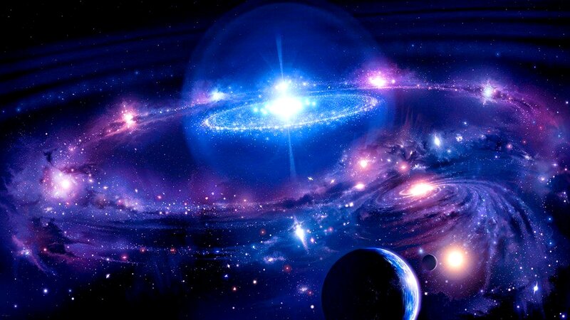 Galaxy with Planets — Blue, Cosmic, Night