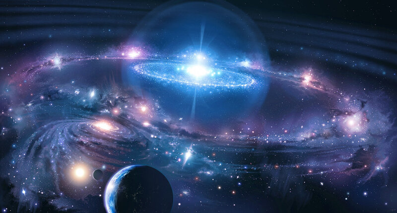 Galaxy with Planets — Blue