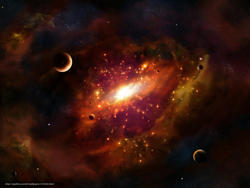 Galaxy with Planets — Red, Dramatic
