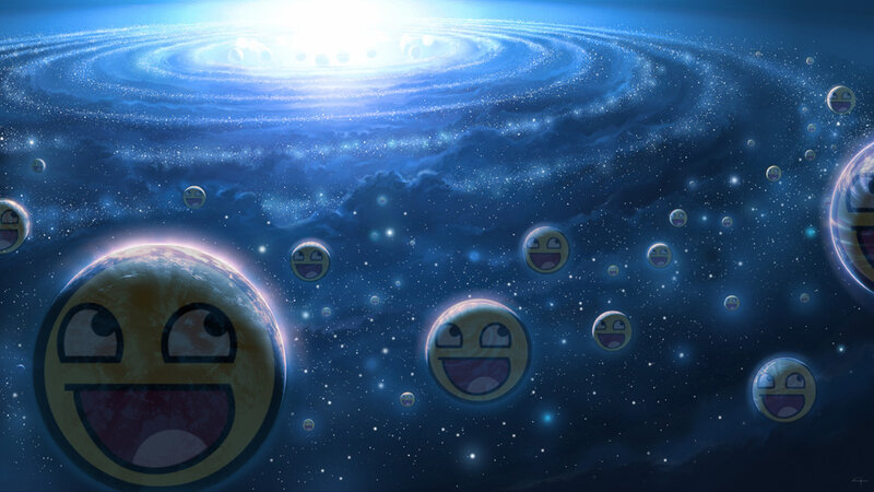 Galaxy with smiling planets