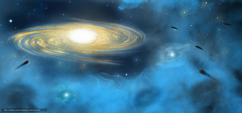 Galaxy with spaceships
