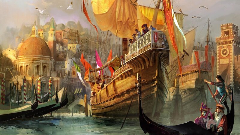 Galleon in Venetian Harbor — Gold