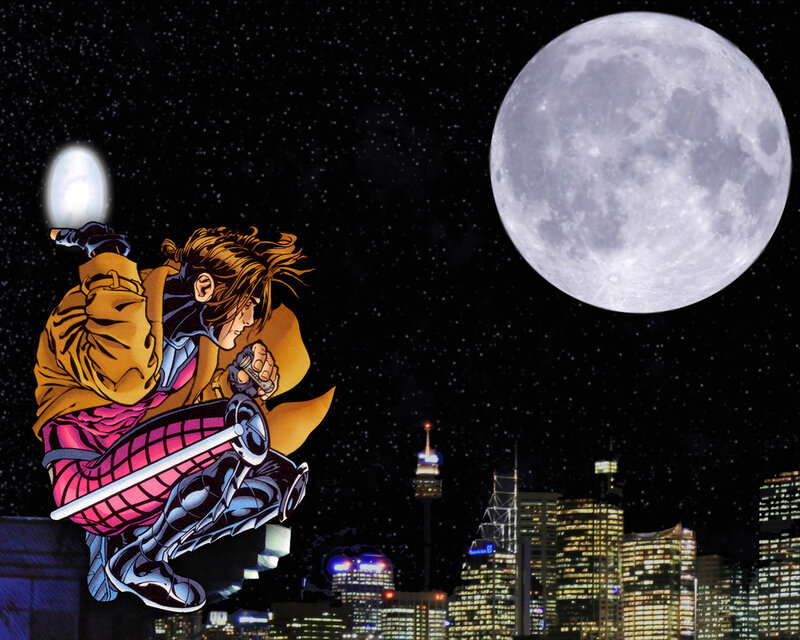 Gambit on a rooftop at night