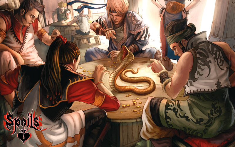 Gamblers playing with a snake