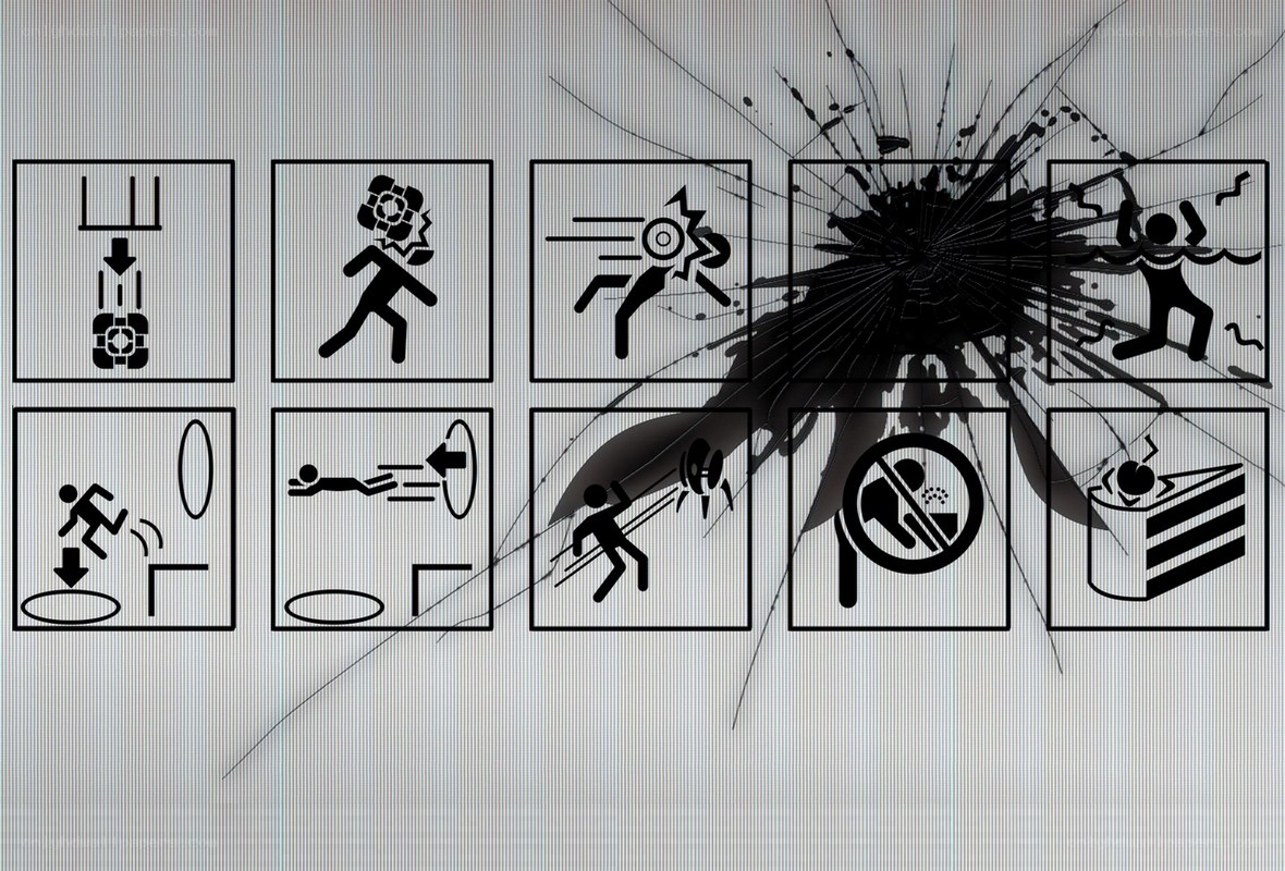 Game control icons on cracked screen