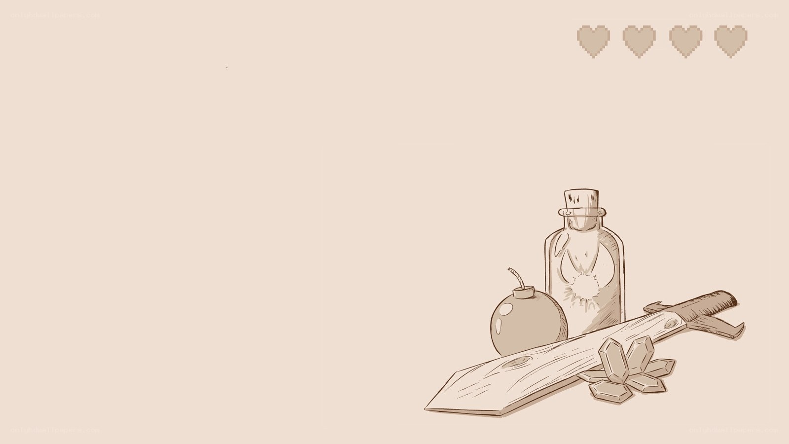 game items on beige background