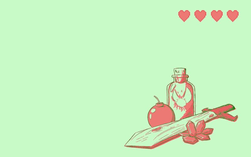 game items on green background