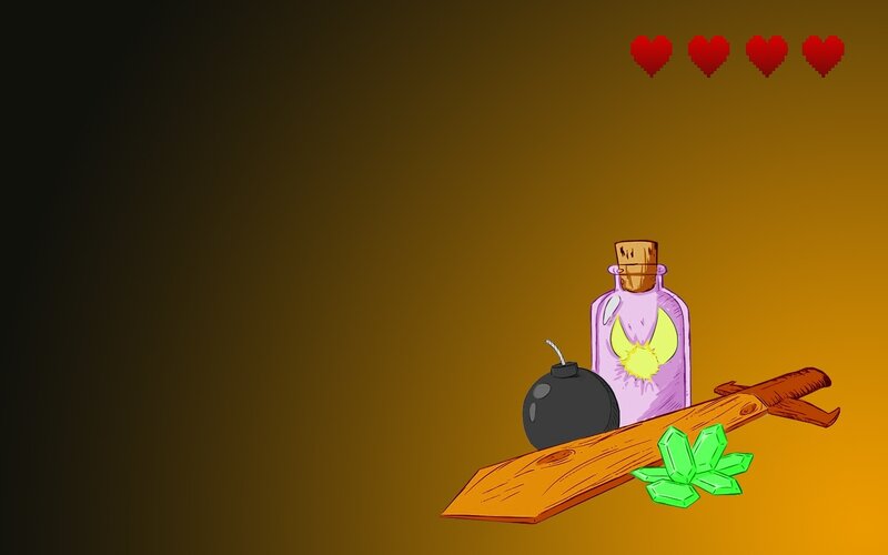 game items on wooden plank