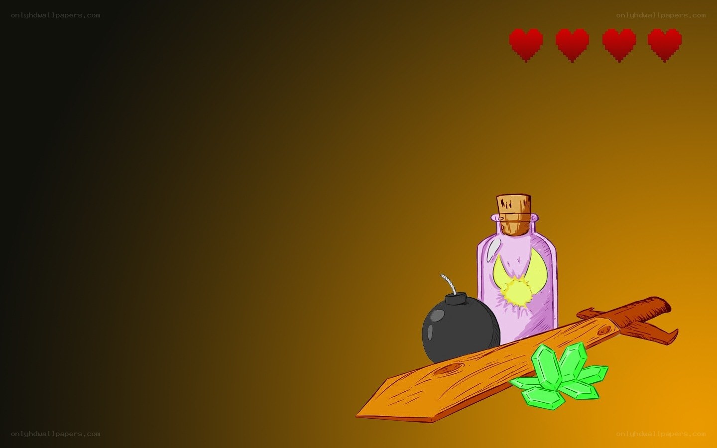 game items on wooden plank
