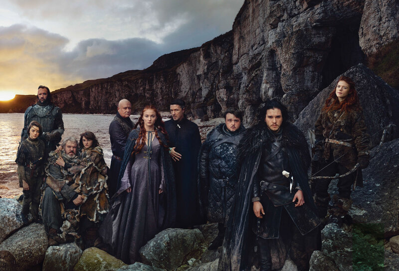 Game of Thrones cast on a rocky shore