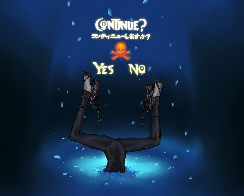 Game over screen with character underwater