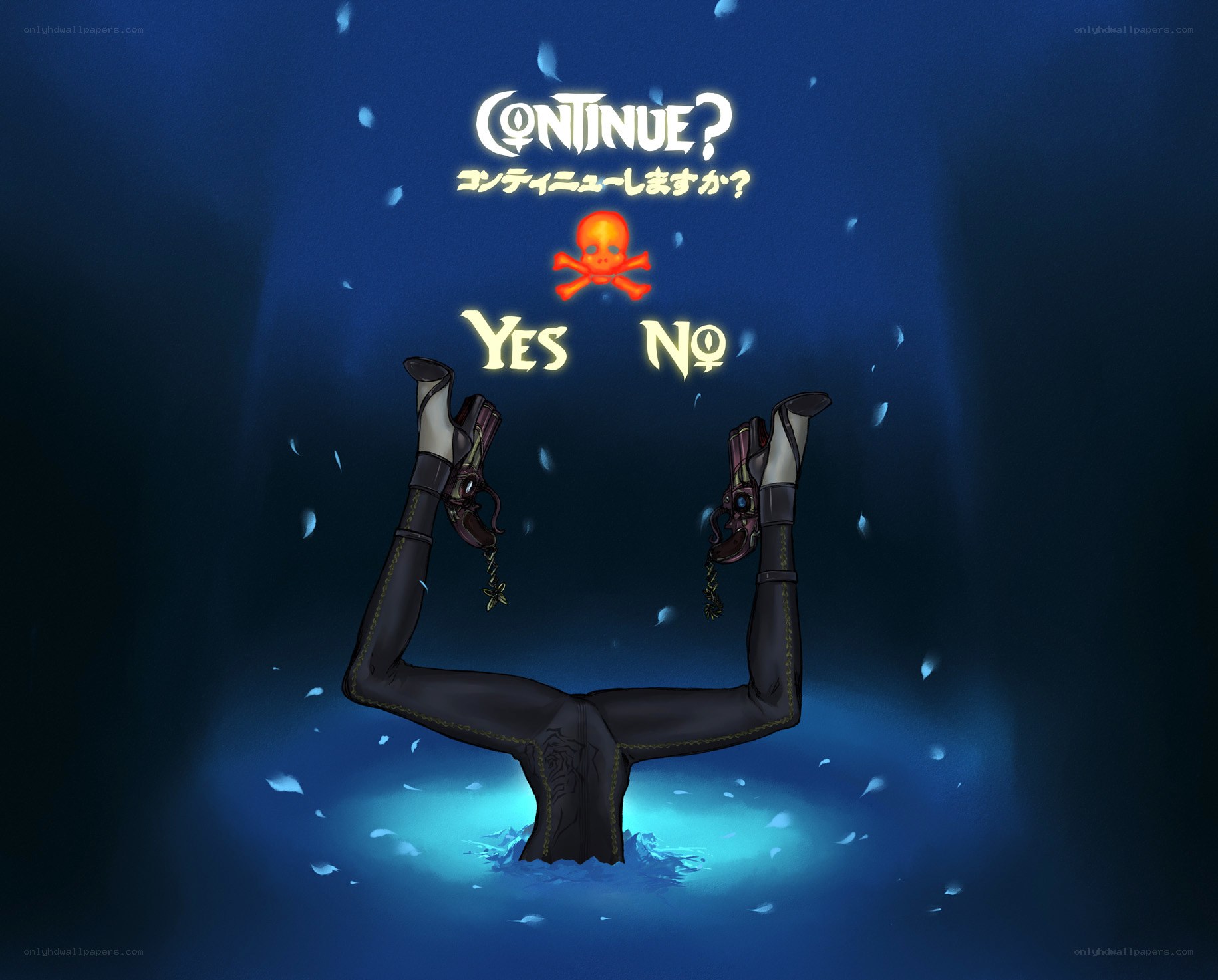Game over screen with character underwater