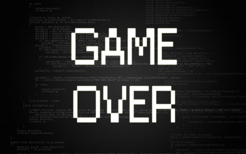 Game Over text on code background