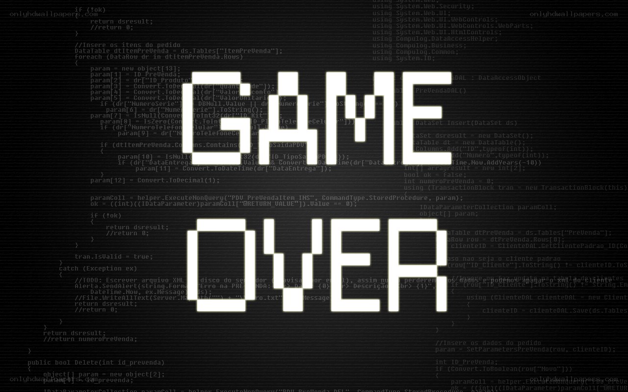 Game Over text on code background