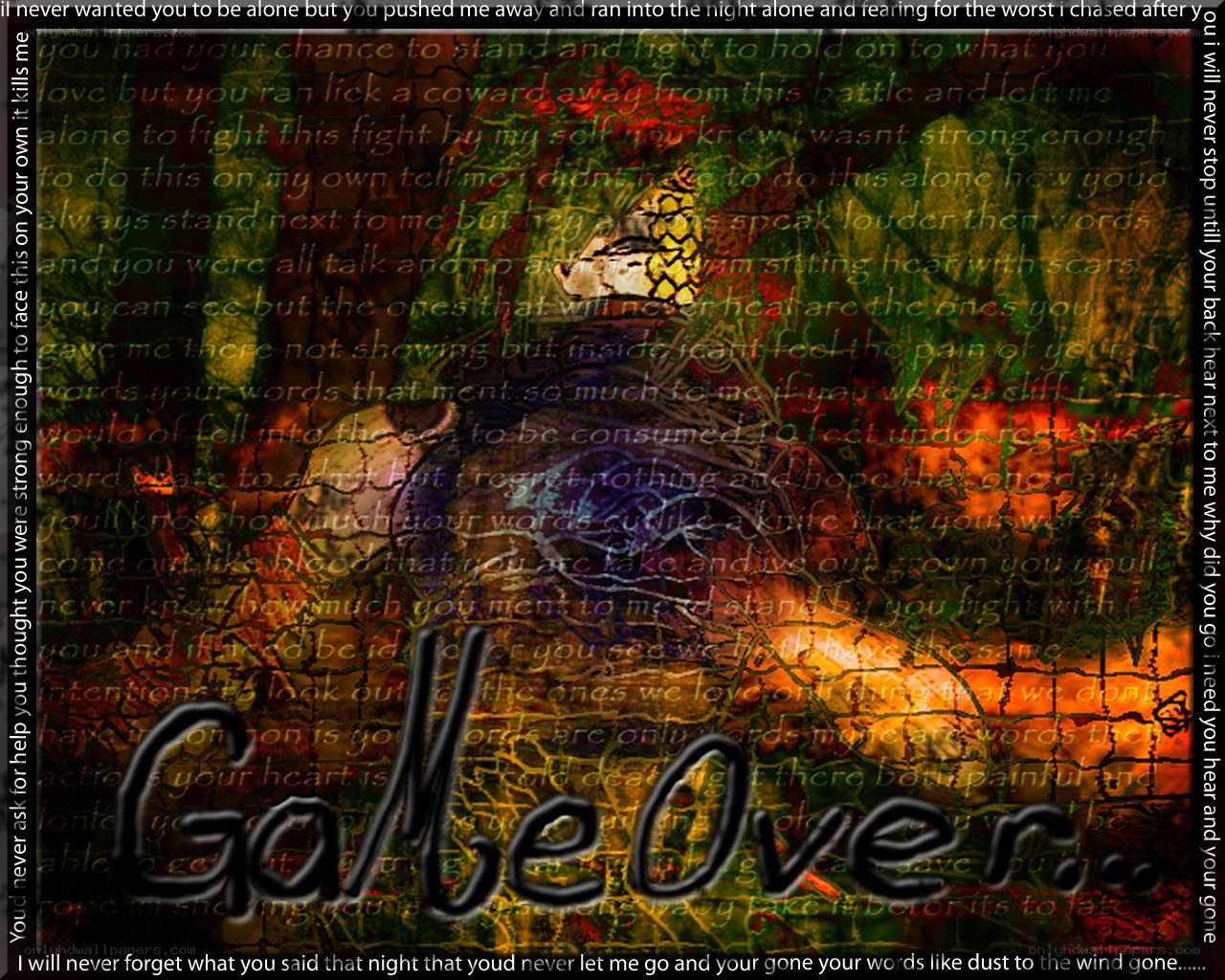 Game Over text on lyrics background