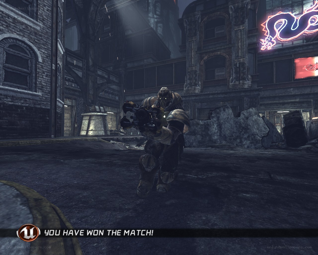 Game victory screen with armored character