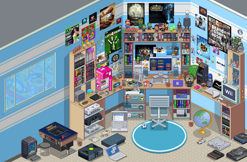 gamer's room with retro consoles