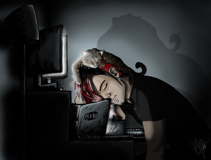 gamer sleeping with cat