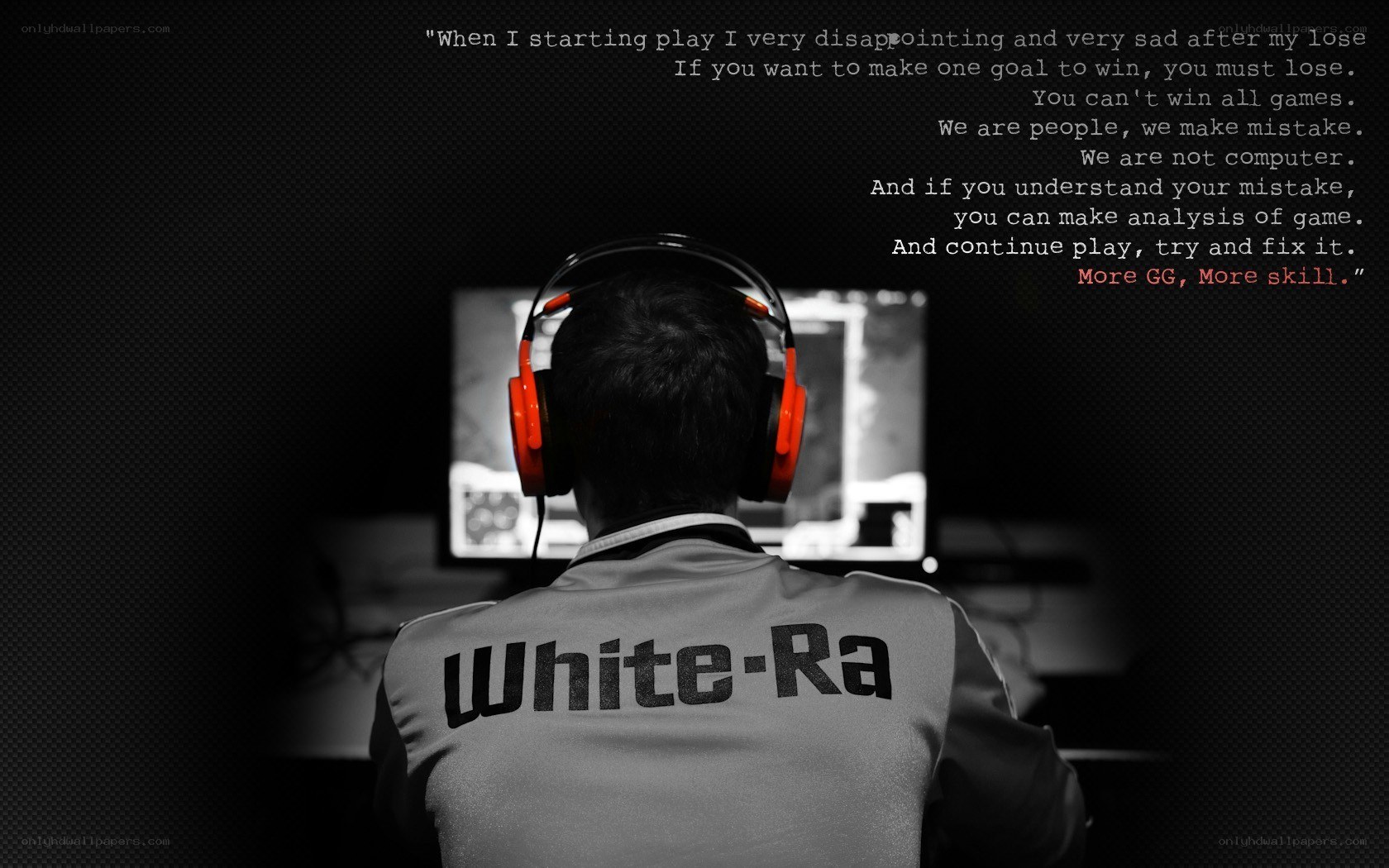 gamer with quote on screen