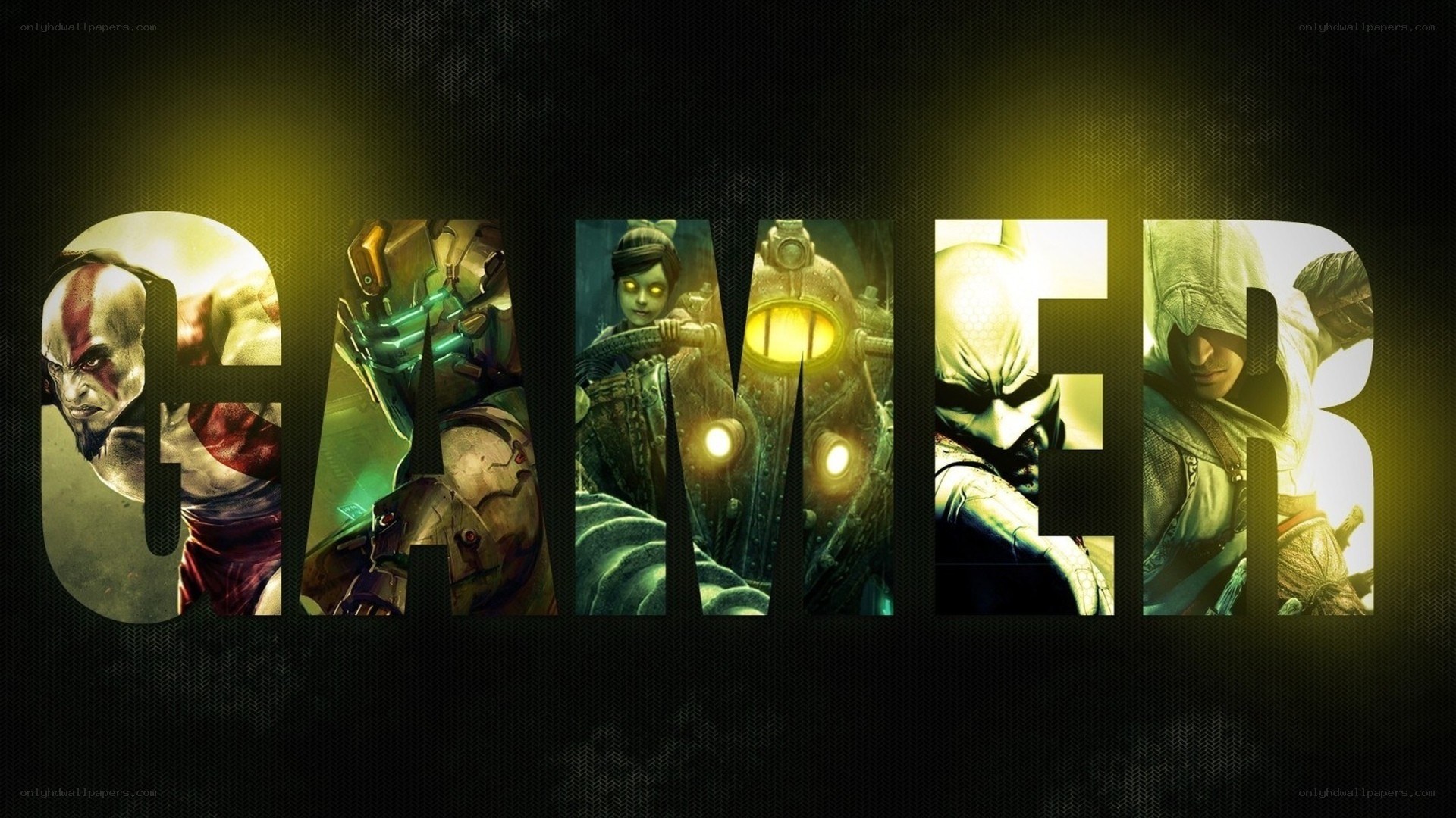 Gamer word with game characters