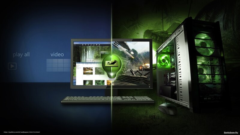 Gaming Computer Setup — Green, Dramatic