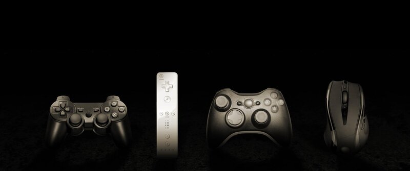 gaming controllers in a row