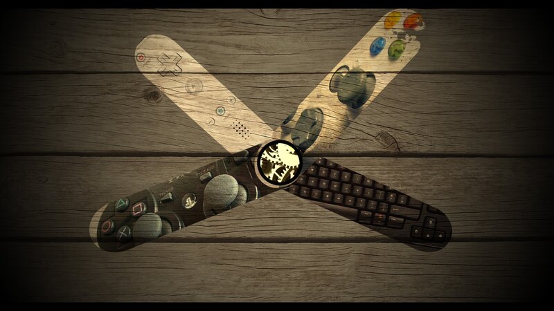 gaming controllers on wood