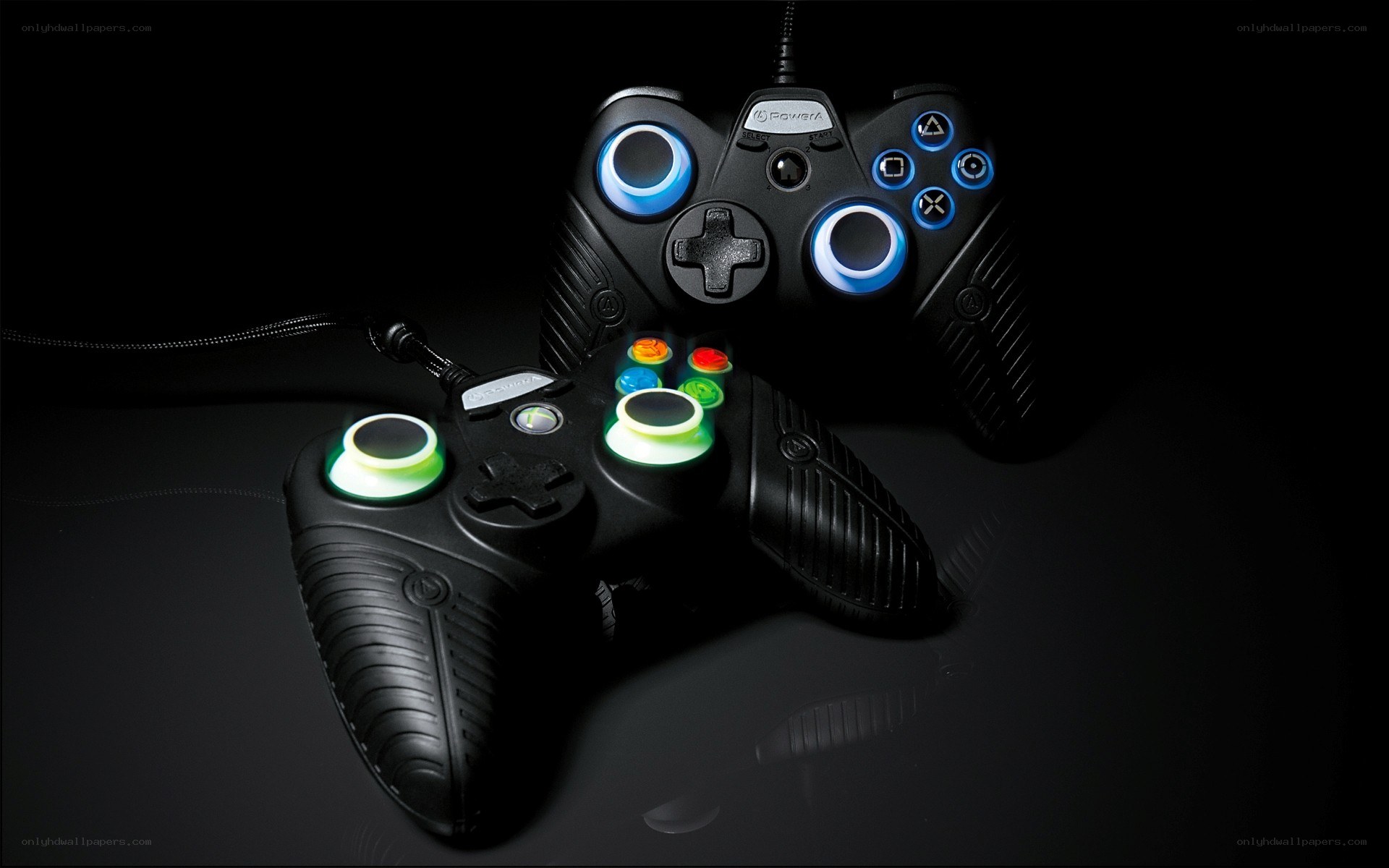 Gaming controllers with glowing lights
