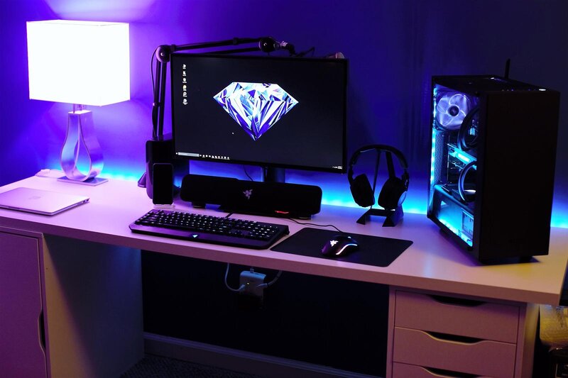 Gaming Desk Setup — Purple, Dark