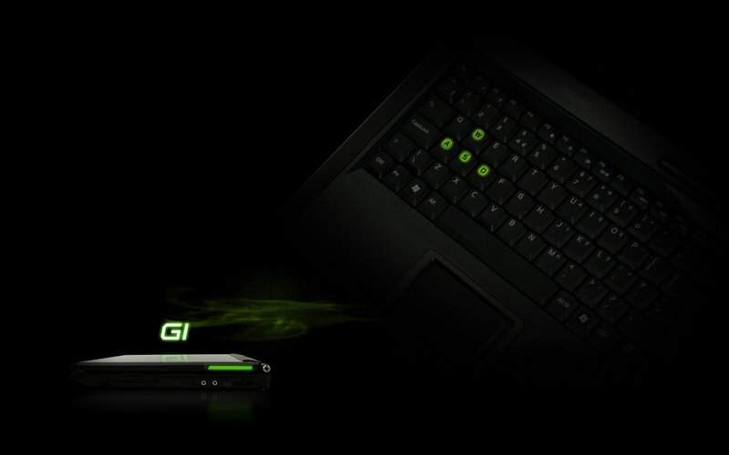Gaming laptop with green lighting