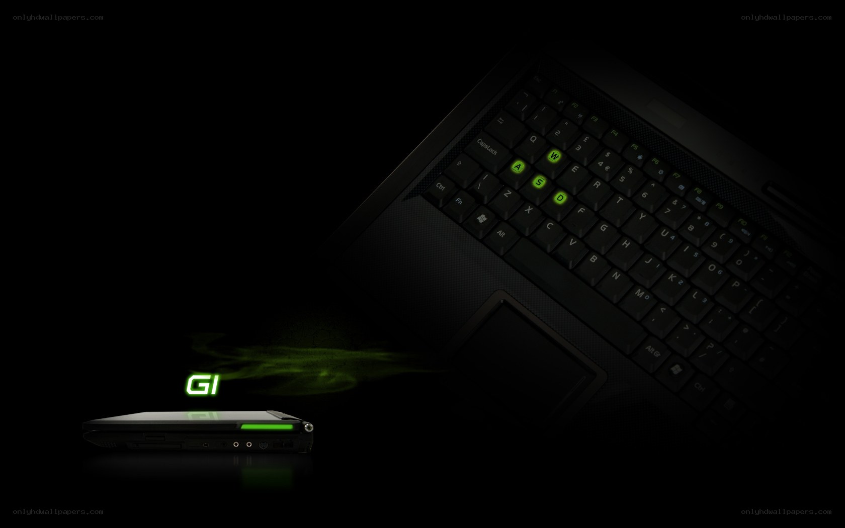 Gaming laptop with green lighting