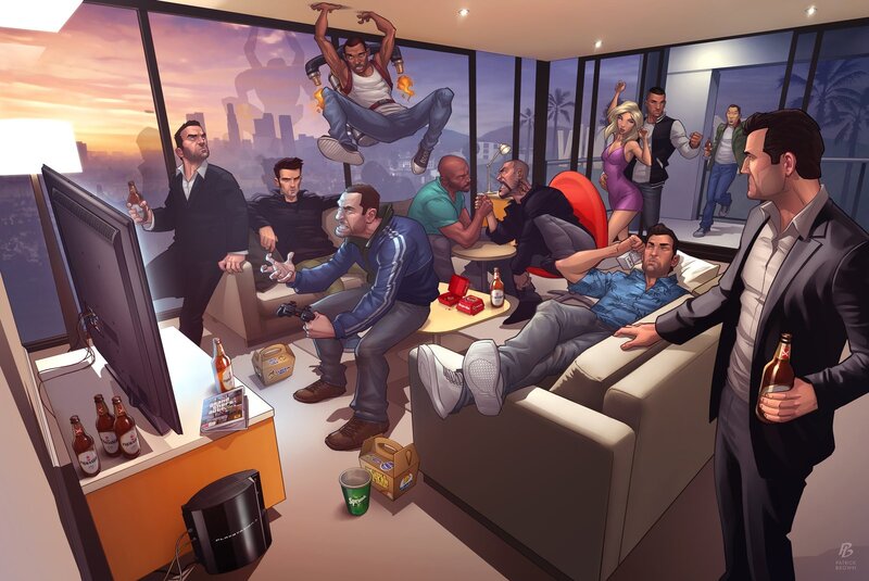 Gaming party in a high-rise apartment