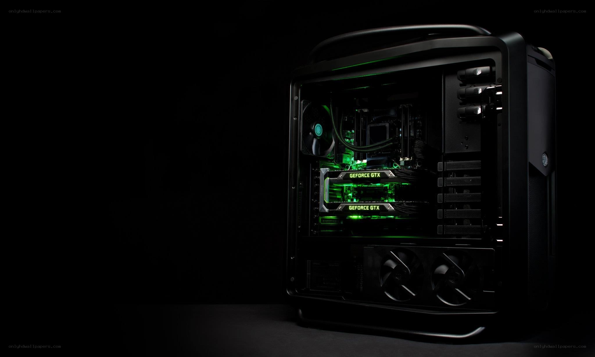 gaming pc with green lighting
