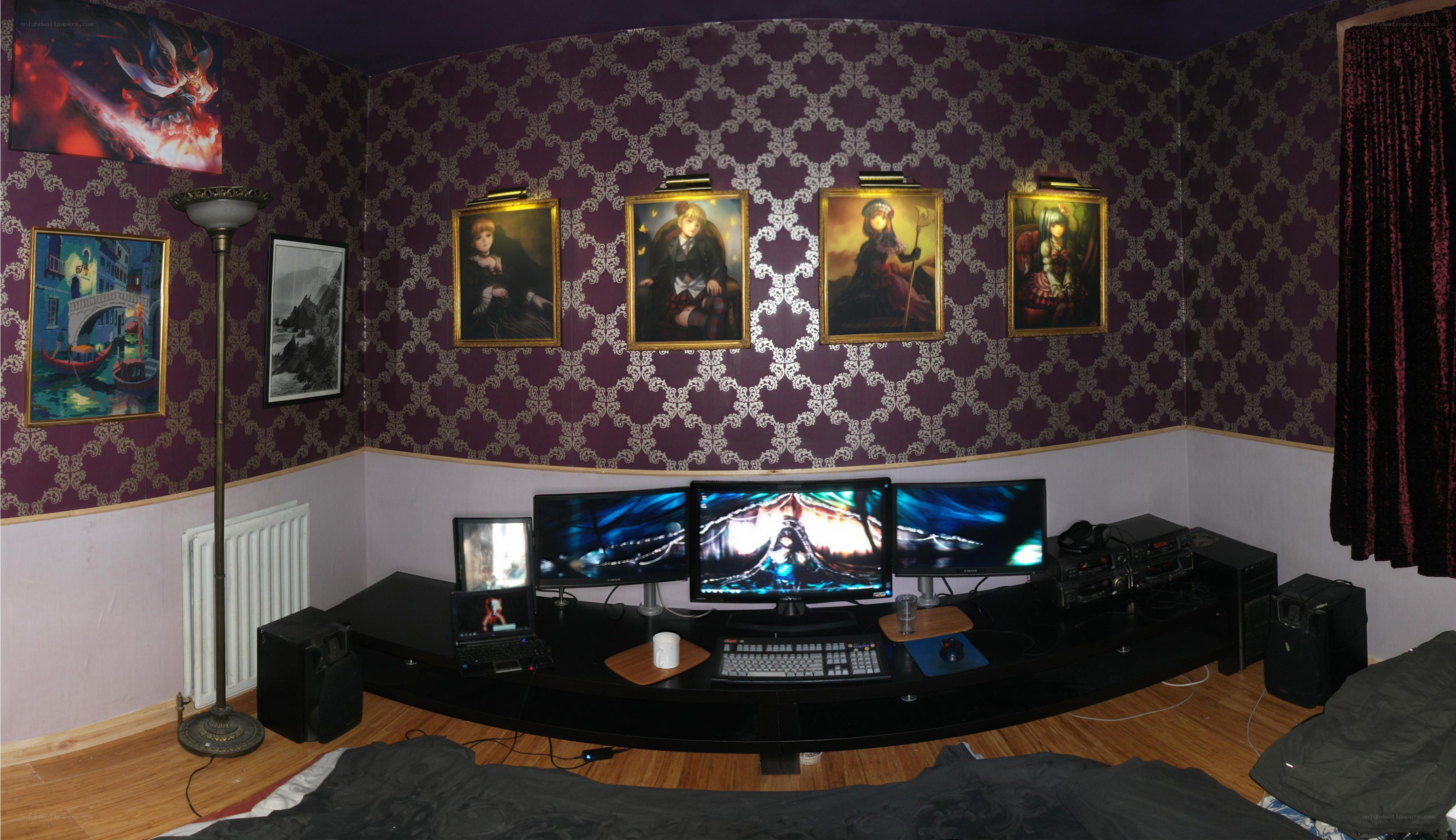 gaming room with anime art
