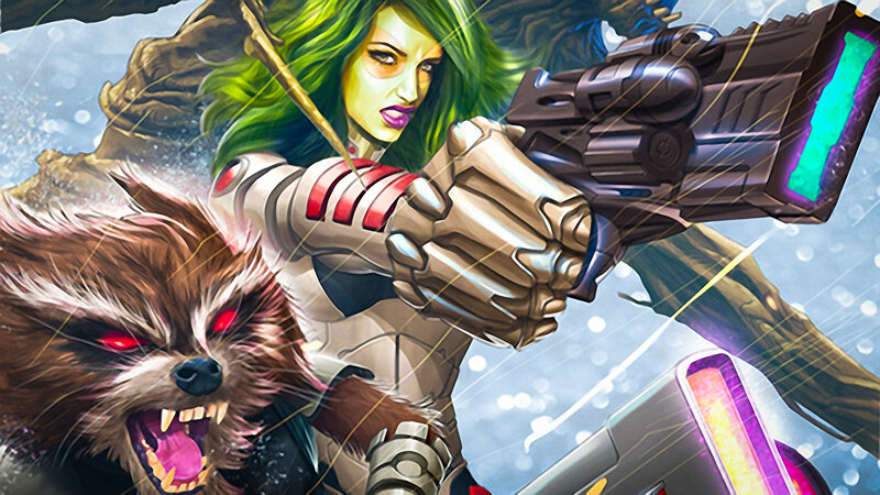 Gamora with Rocket Raccoon