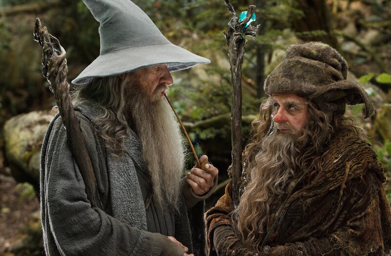 Gandalf and a dwarf in the forest