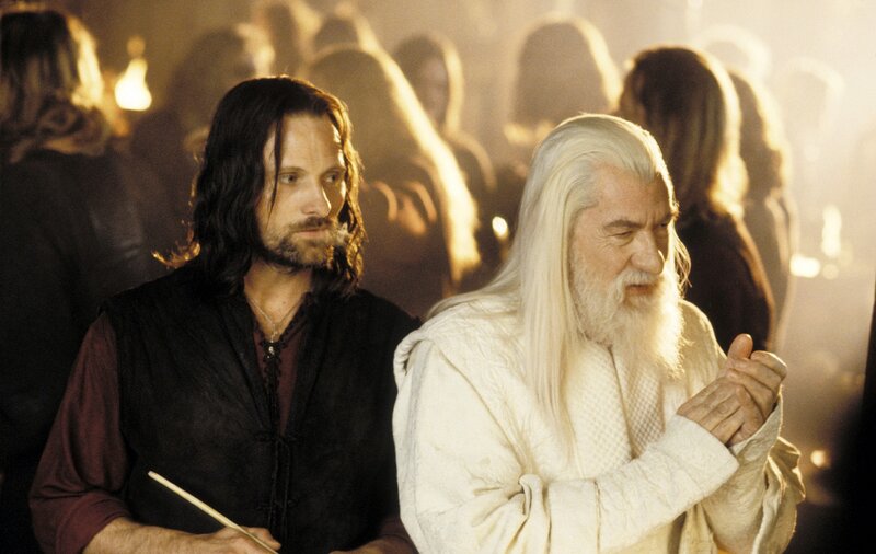 Gandalf and Aragorn in a hall