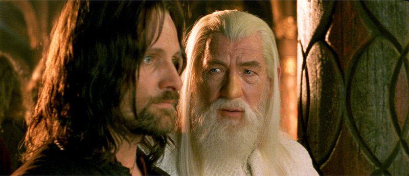 Gandalf and Aragorn in a hall