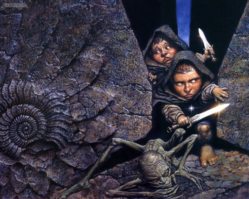 Gandalf and Bilbo in a cave
