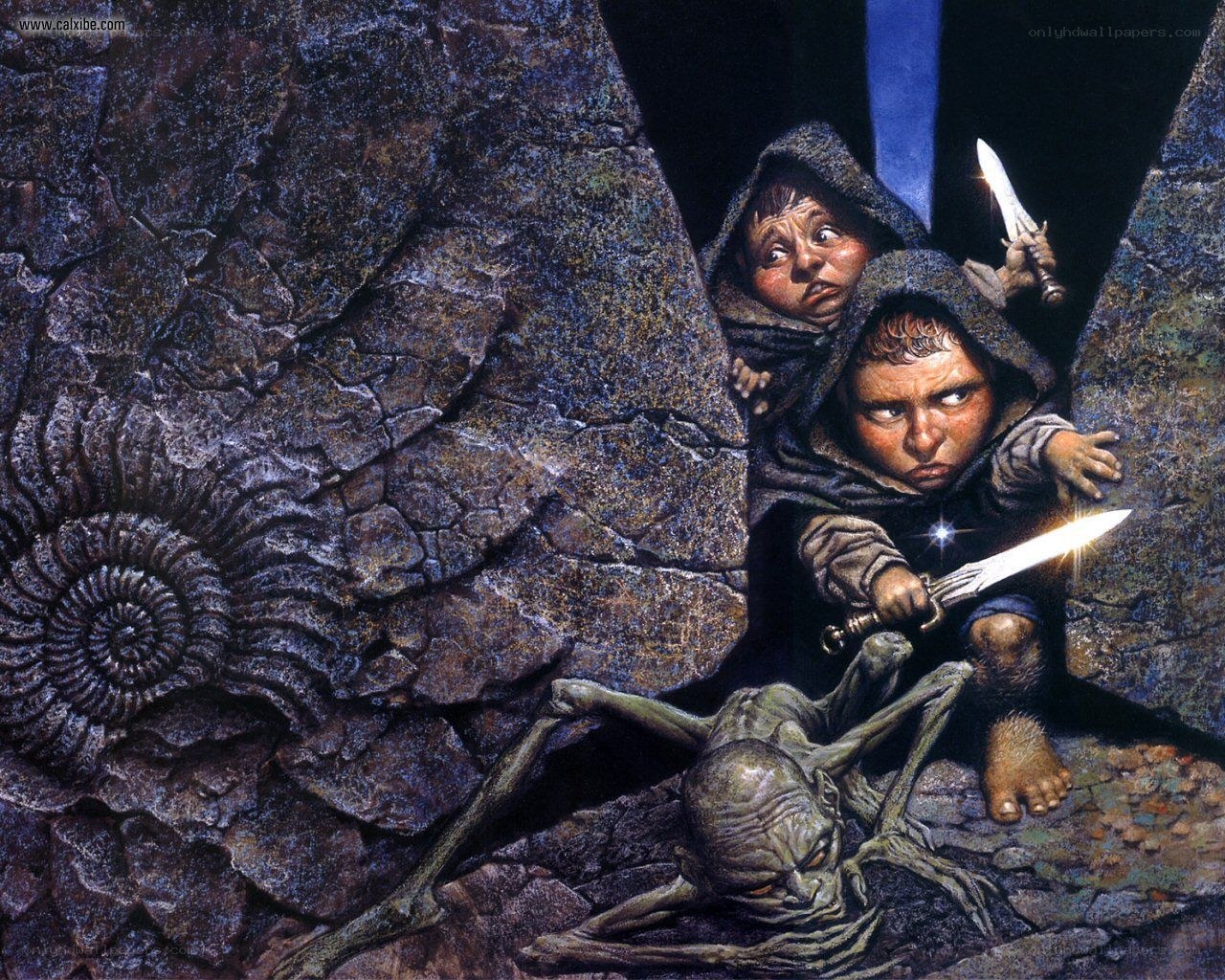 Gandalf and Bilbo in a cave