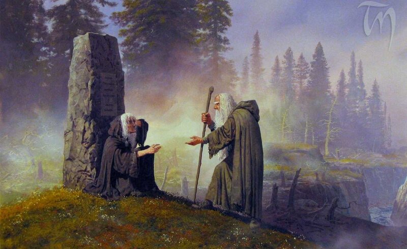 Gandalf and Saruman in a forest