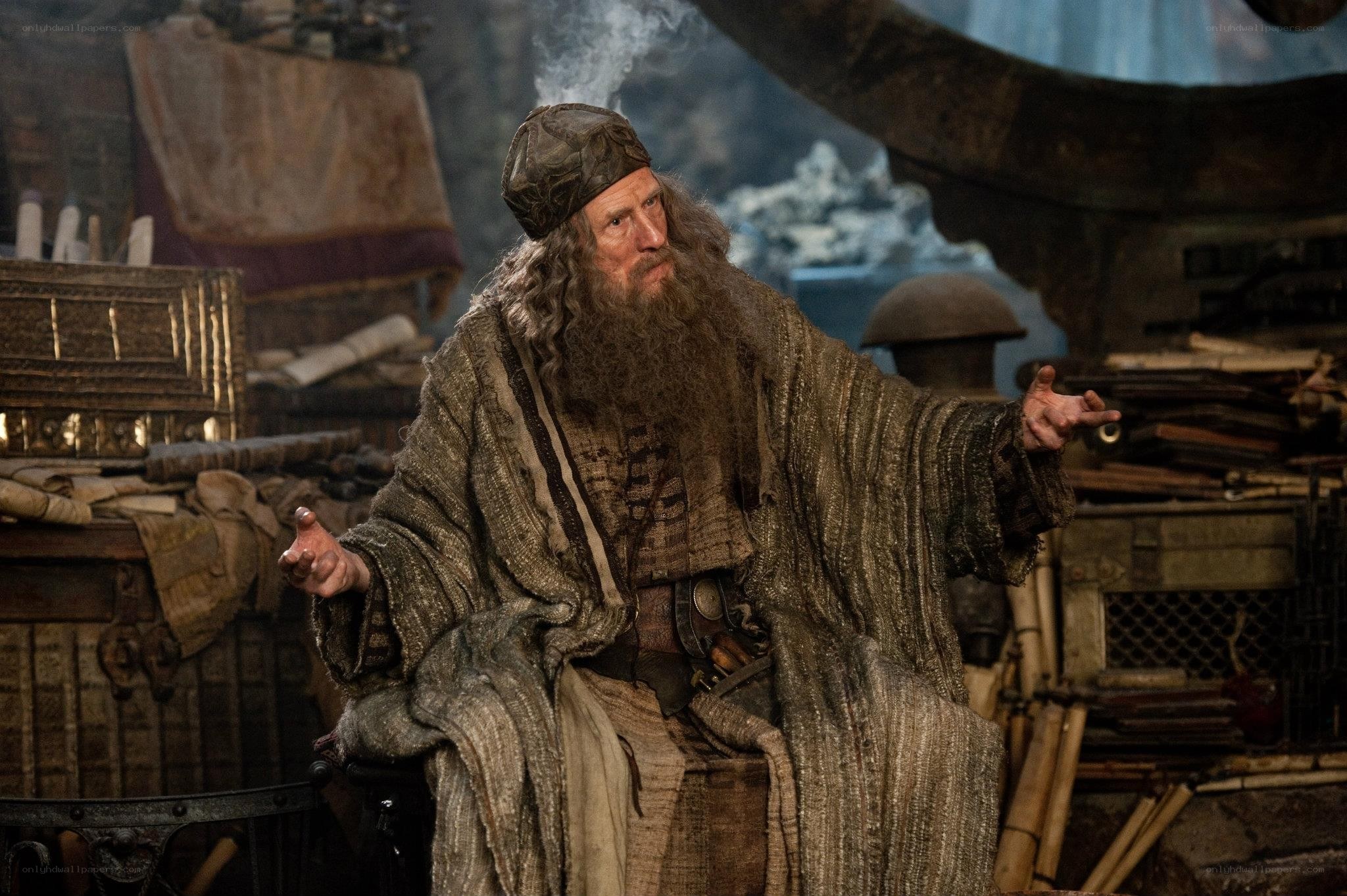 Gandalf in a cluttered workshop