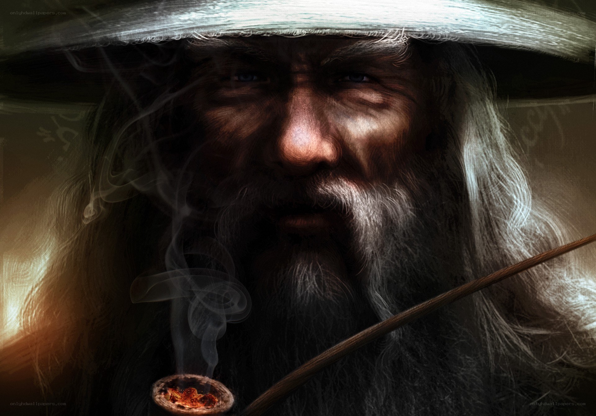 Gandalf smoking a pipe