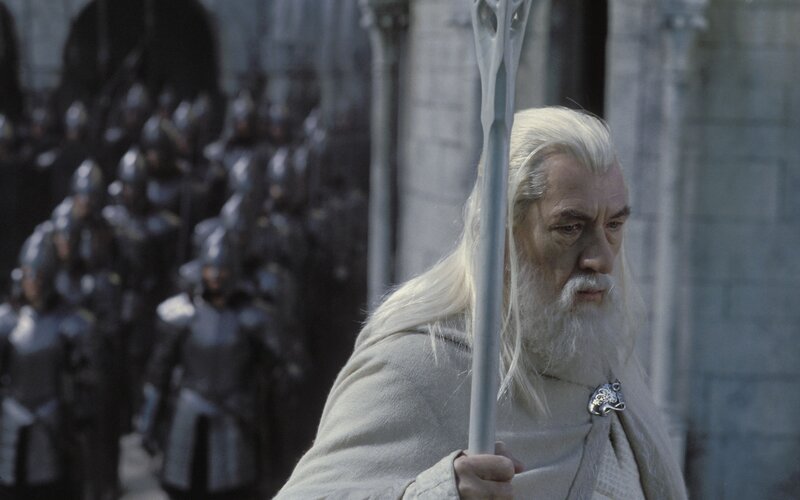 Gandalf with army in background