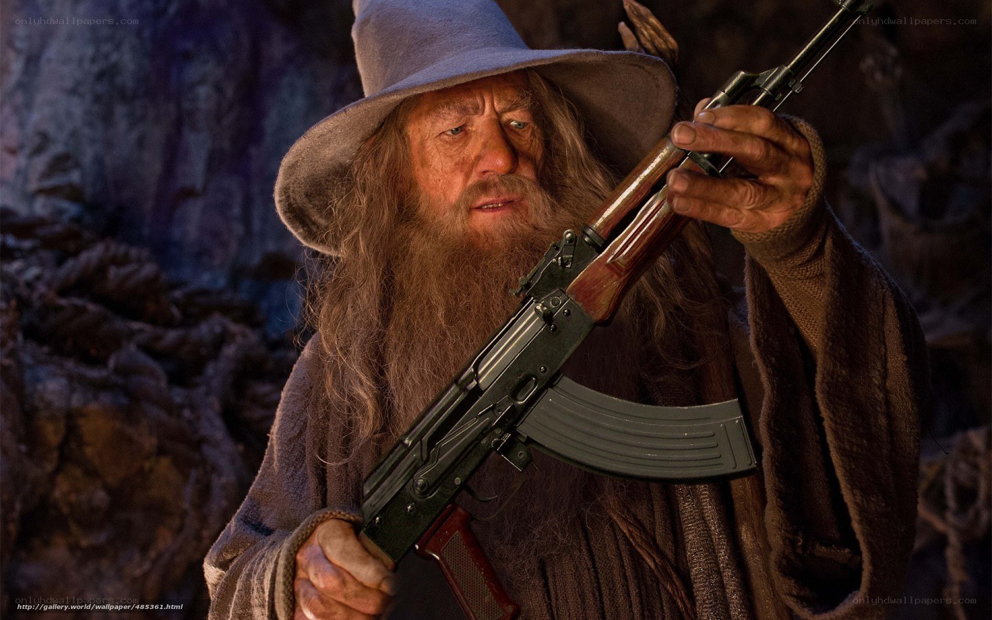 Gandalf with assault rifle