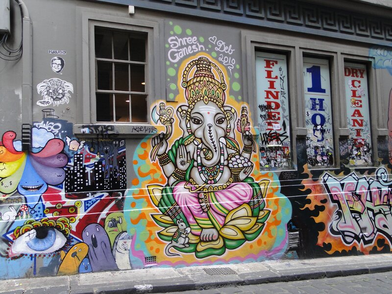 Ganesh mural in alley