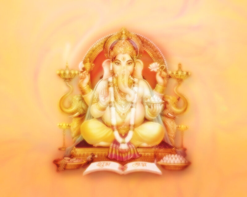 Ganesha deity with offerings