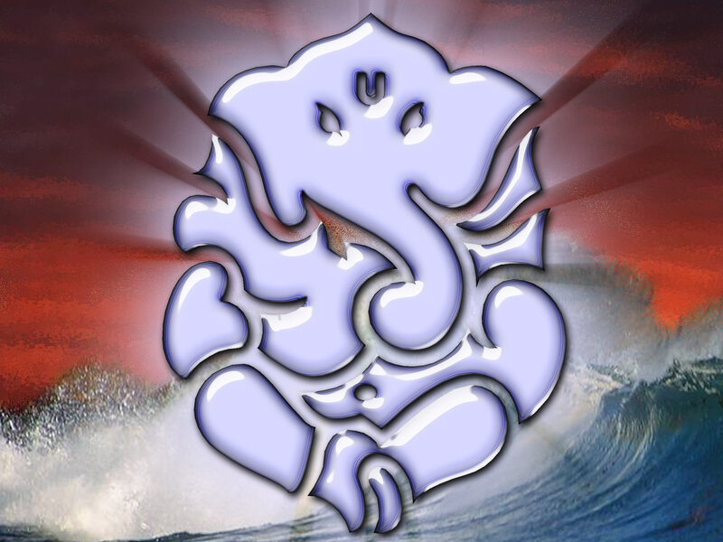 Ganesha symbol with ocean waves