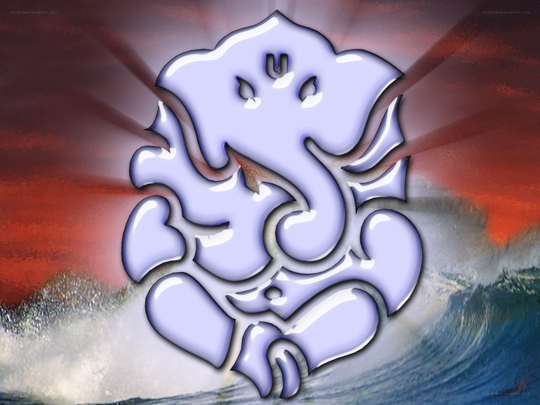 Ganesha symbol with ocean waves
